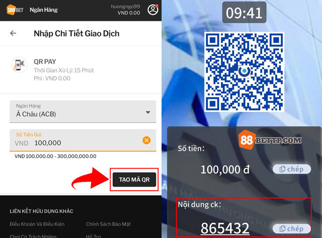 Nhớ điền nội dung chuyển khoản khi nạp tiền